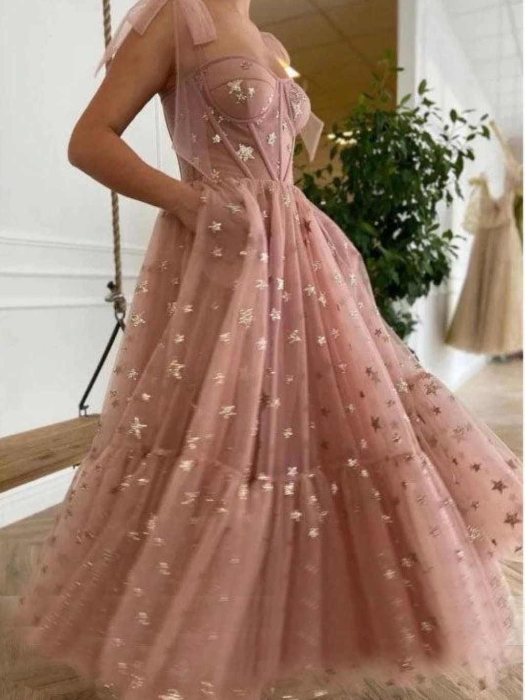 Dusty Rose Star-Embellished Tulle Maxi Dress Teuta Matoshi — image 2 of 8